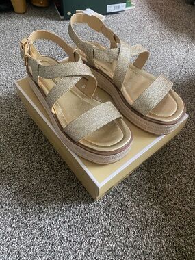 Michael Kors Gold Glitter Platform Sandals